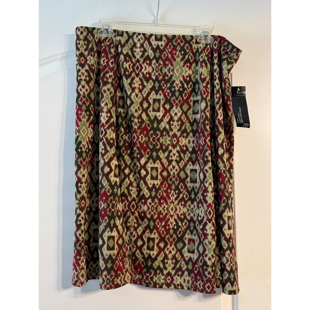 Jones‎ New York Woman Skirt Womens 1X Green Red NEW Geometric Ikat Midi Pull On